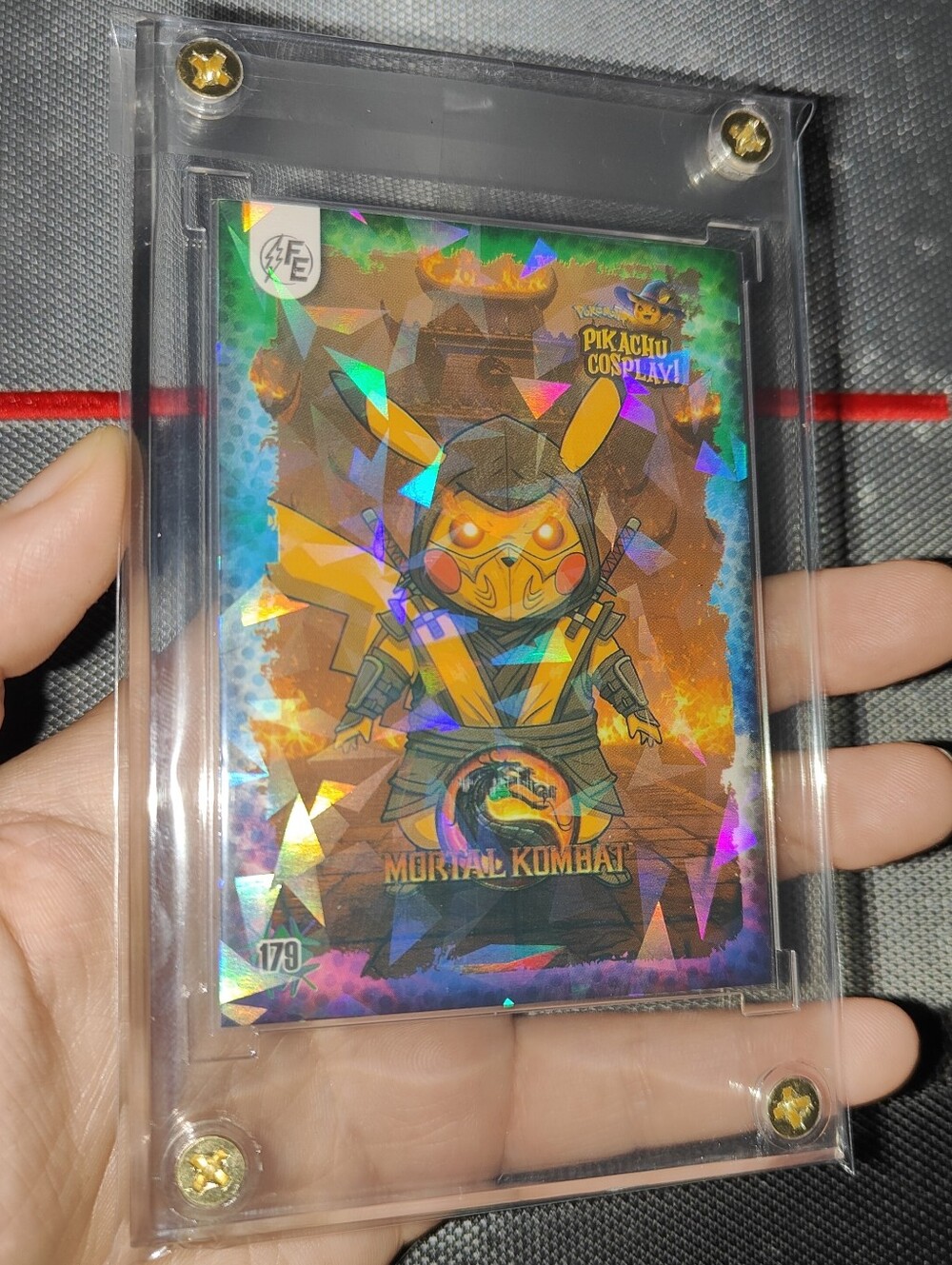 Scorpion Mortal Kombat holo encased Pikachu Cosplay Horror card Pokemon Peru
